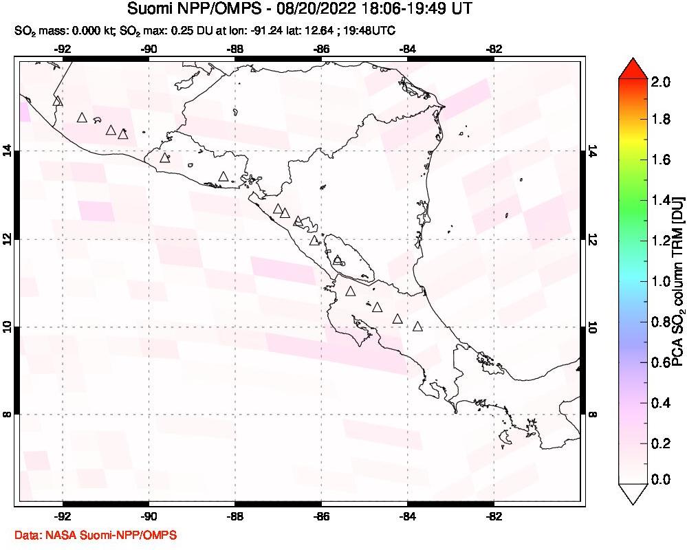 A sulfur dioxide image over Central America on Aug 20, 2022.