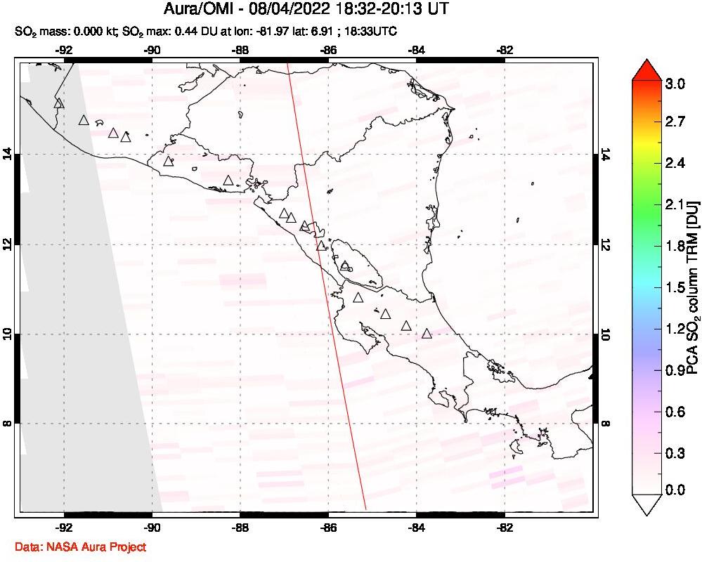 A sulfur dioxide image over Central America on Aug 04, 2022.