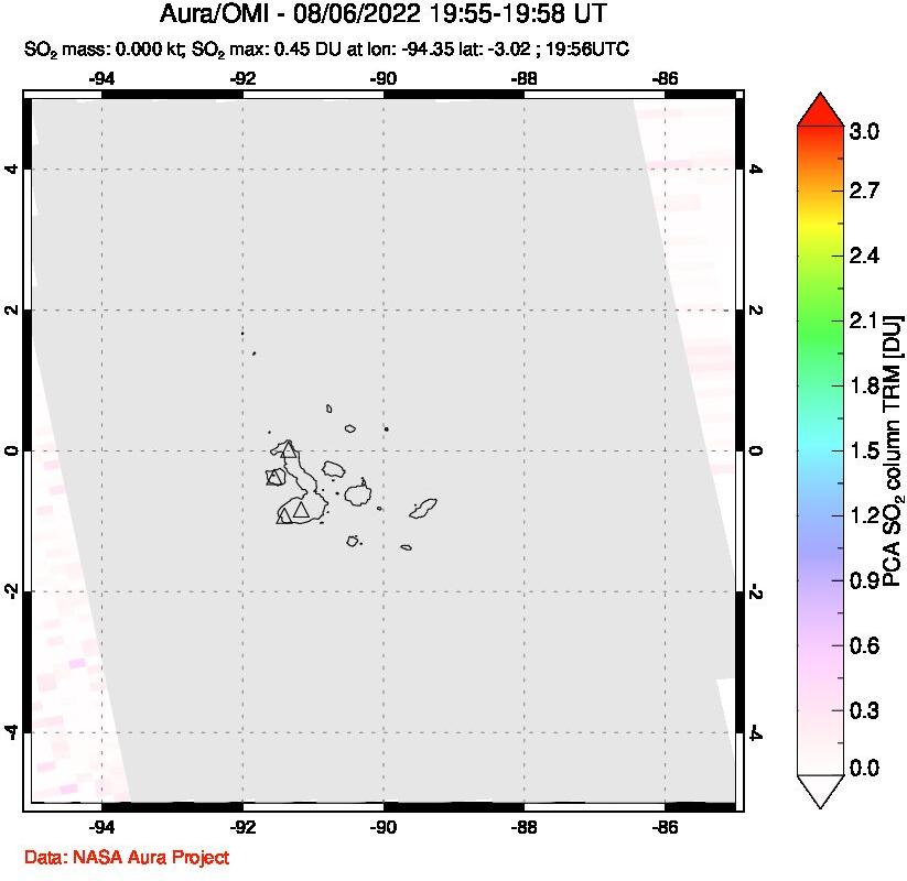 A sulfur dioxide image over Galápagos Islands on Aug 06, 2022.