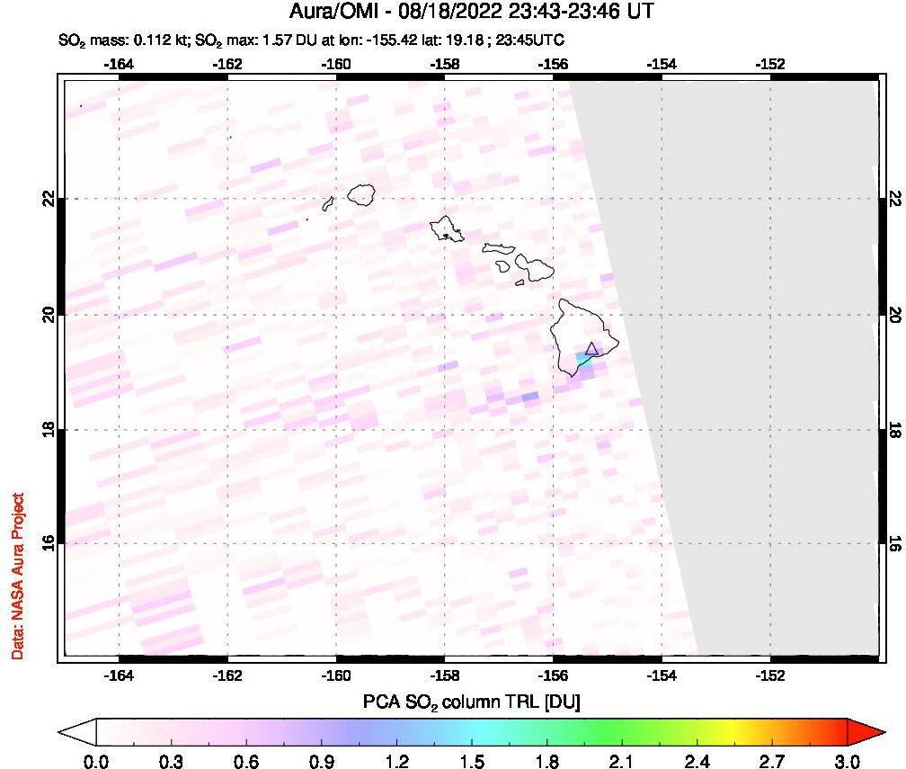 A sulfur dioxide image over Hawaii, USA on Aug 18, 2022.