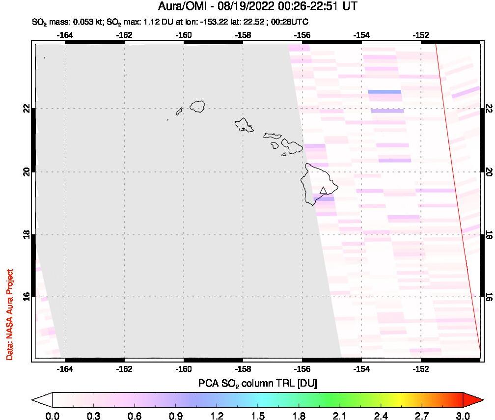 A sulfur dioxide image over Hawaii, USA on Aug 19, 2022.
