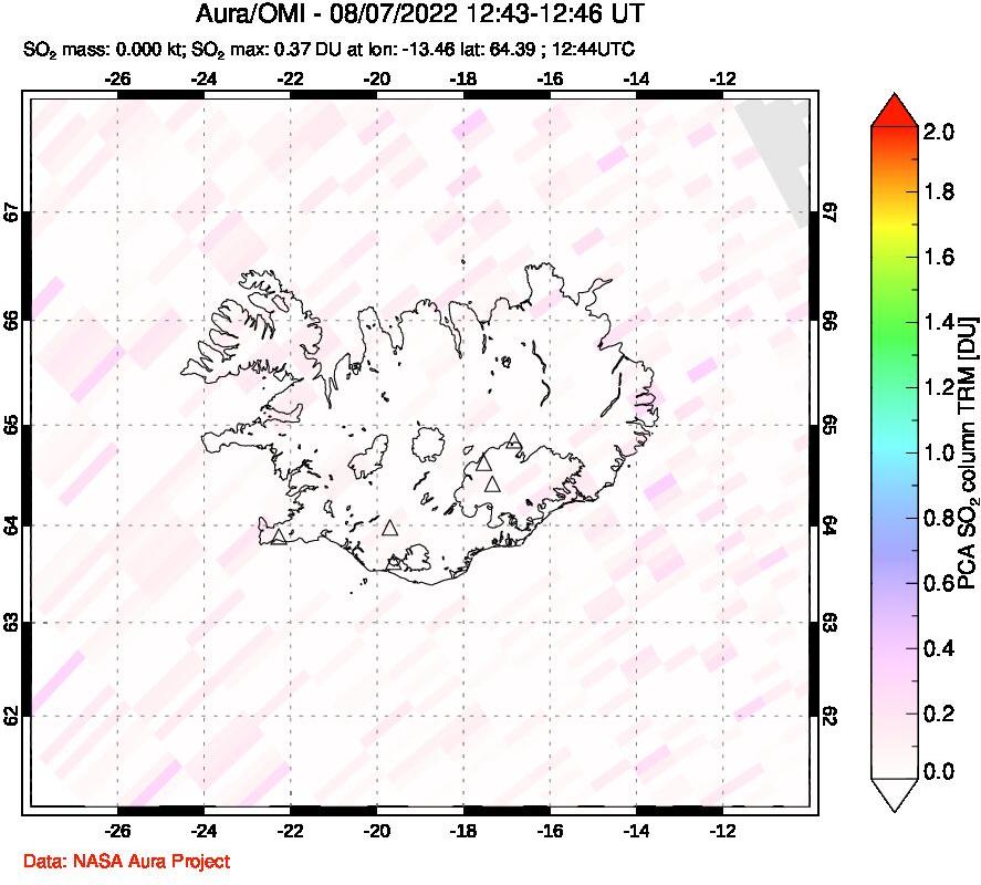 A sulfur dioxide image over Iceland on Aug 07, 2022.