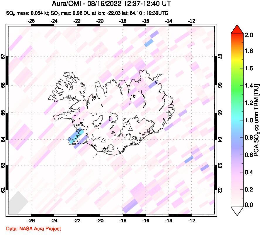 A sulfur dioxide image over Iceland on Aug 16, 2022.