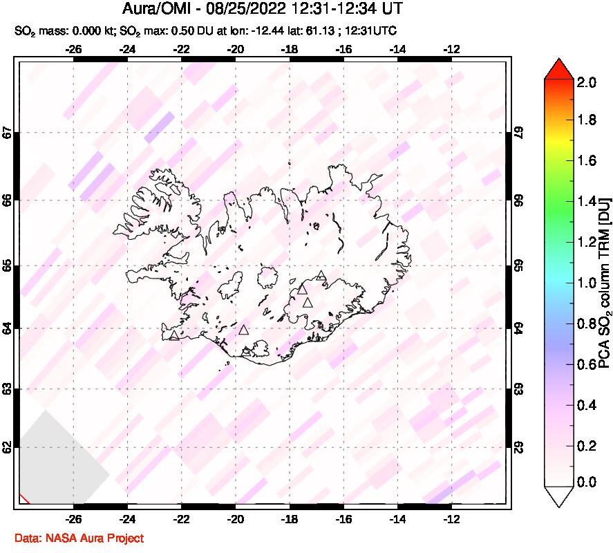 A sulfur dioxide image over Iceland on Aug 25, 2022.