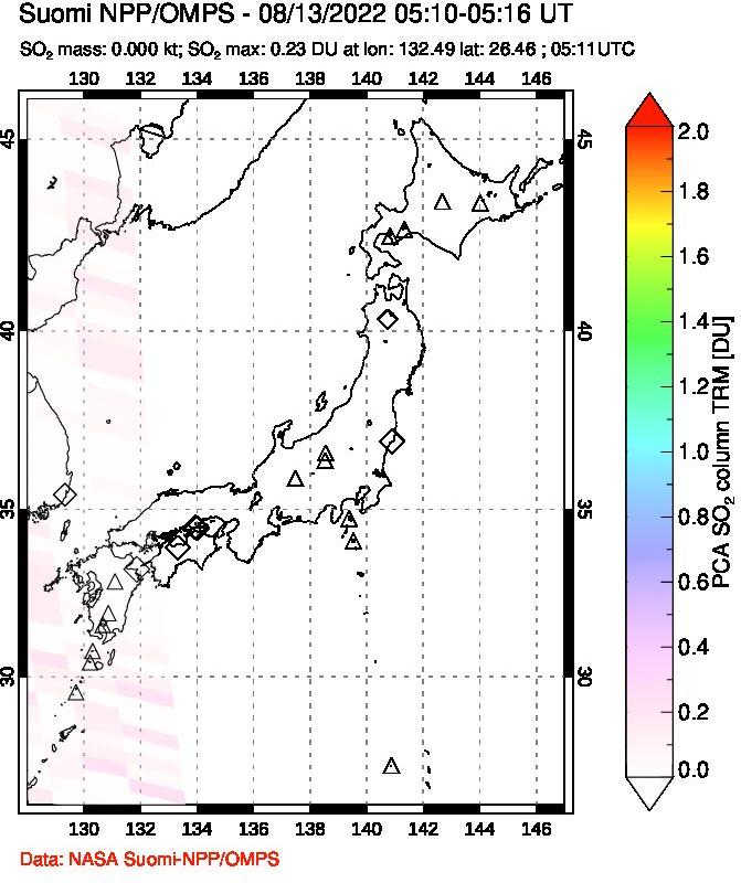 A sulfur dioxide image over Japan on Aug 13, 2022.