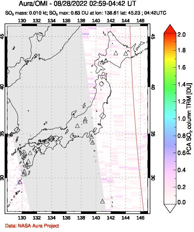 A sulfur dioxide image over Japan on Aug 28, 2022.