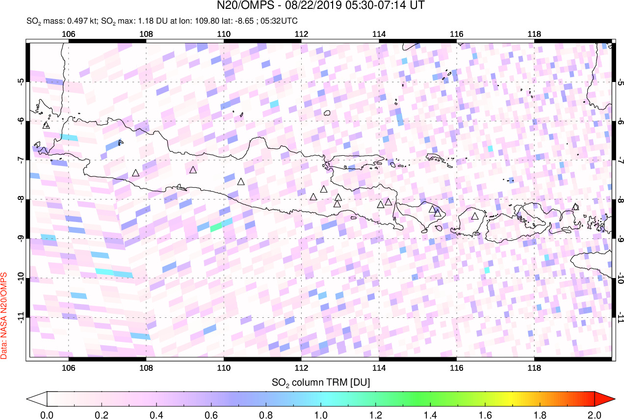 A sulfur dioxide image over Java, Indonesia on Aug 22, 2022.