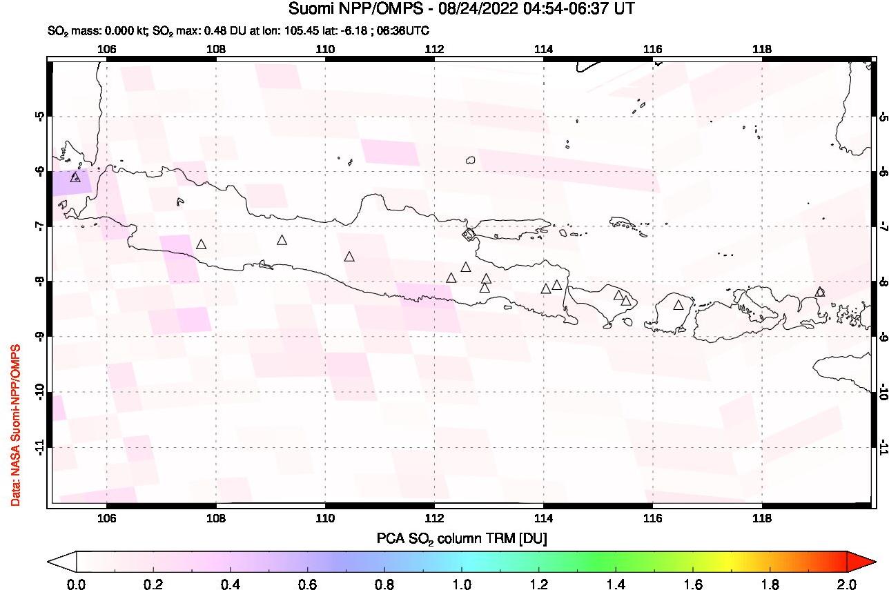 A sulfur dioxide image over Java, Indonesia on Aug 24, 2022.