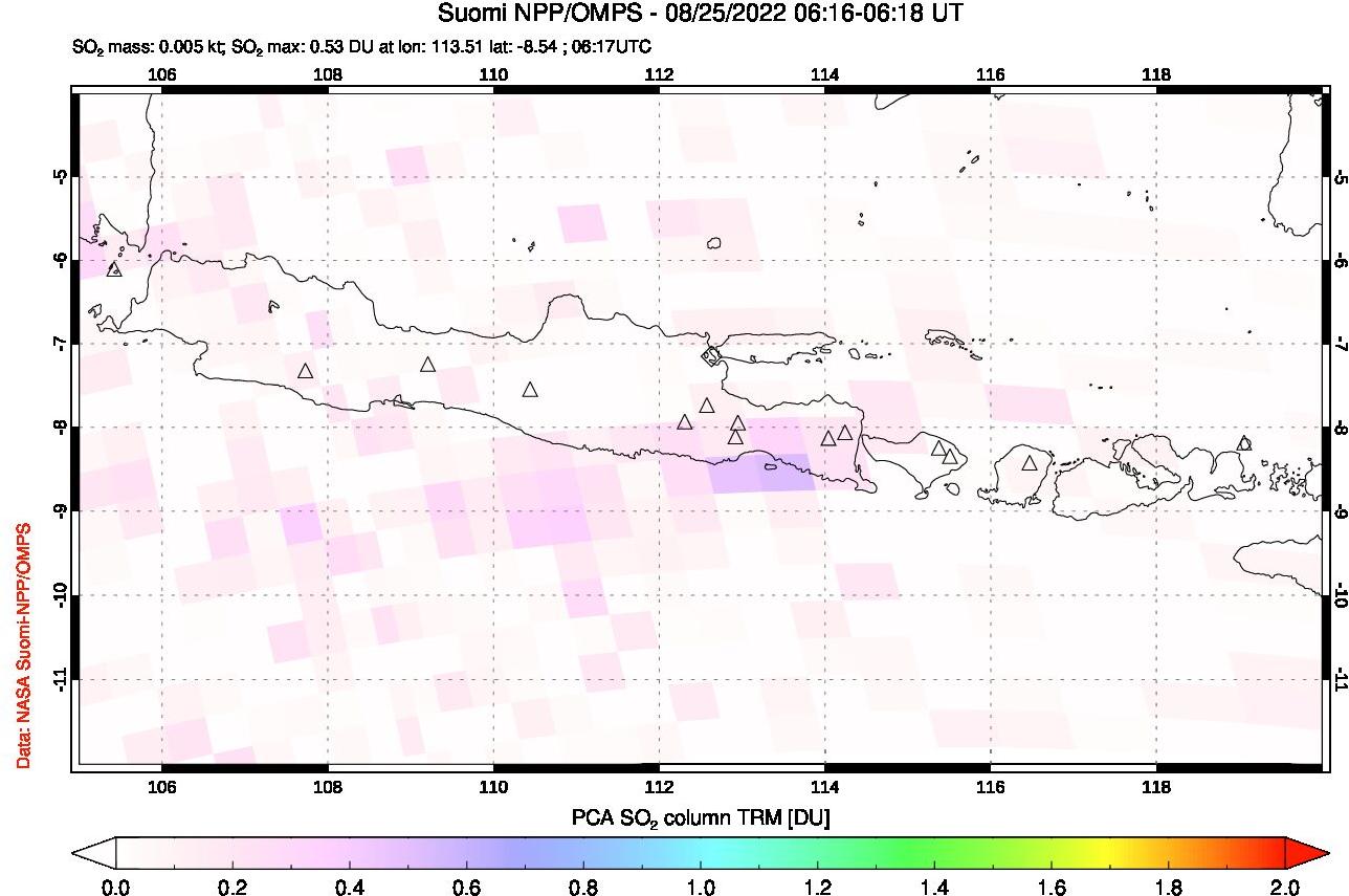 A sulfur dioxide image over Java, Indonesia on Aug 25, 2022.