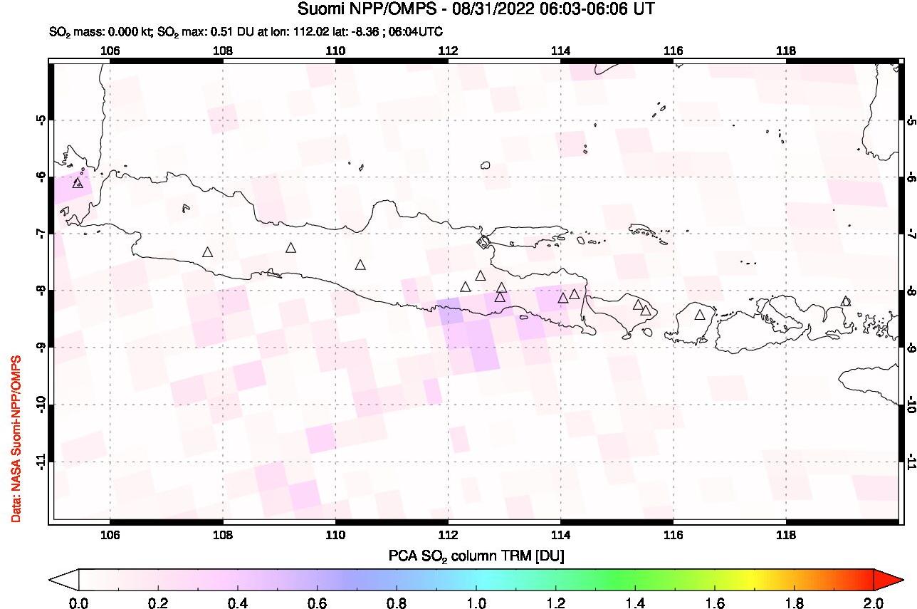 A sulfur dioxide image over Java, Indonesia on Aug 31, 2022.