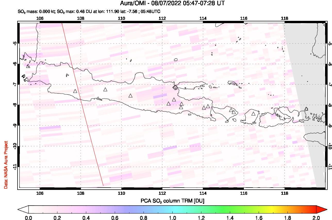 A sulfur dioxide image over Java, Indonesia on Aug 07, 2022.