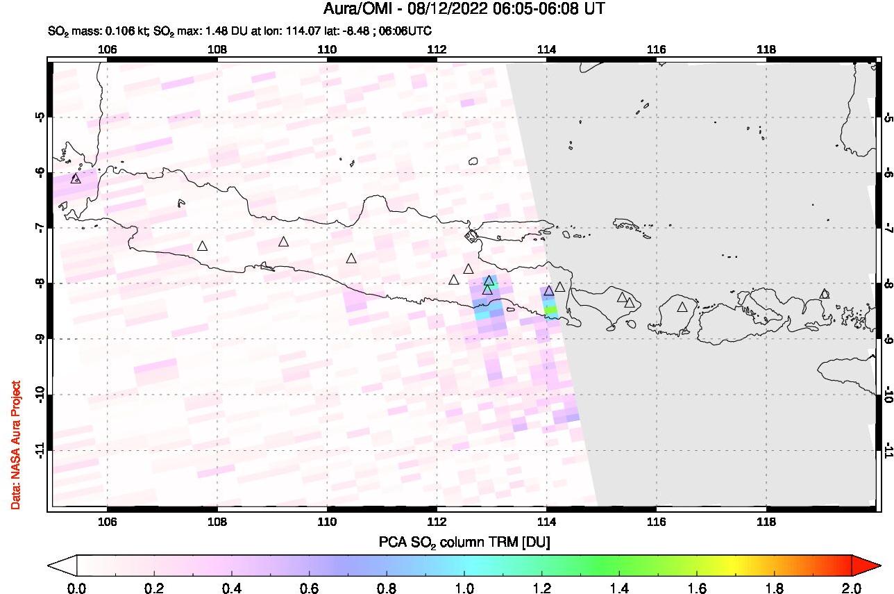 A sulfur dioxide image over Java, Indonesia on Aug 12, 2022.