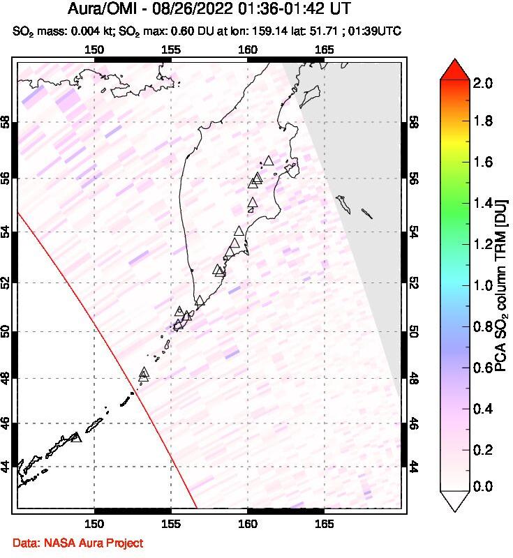 A sulfur dioxide image over Kamchatka, Russian Federation on Aug 26, 2022.
