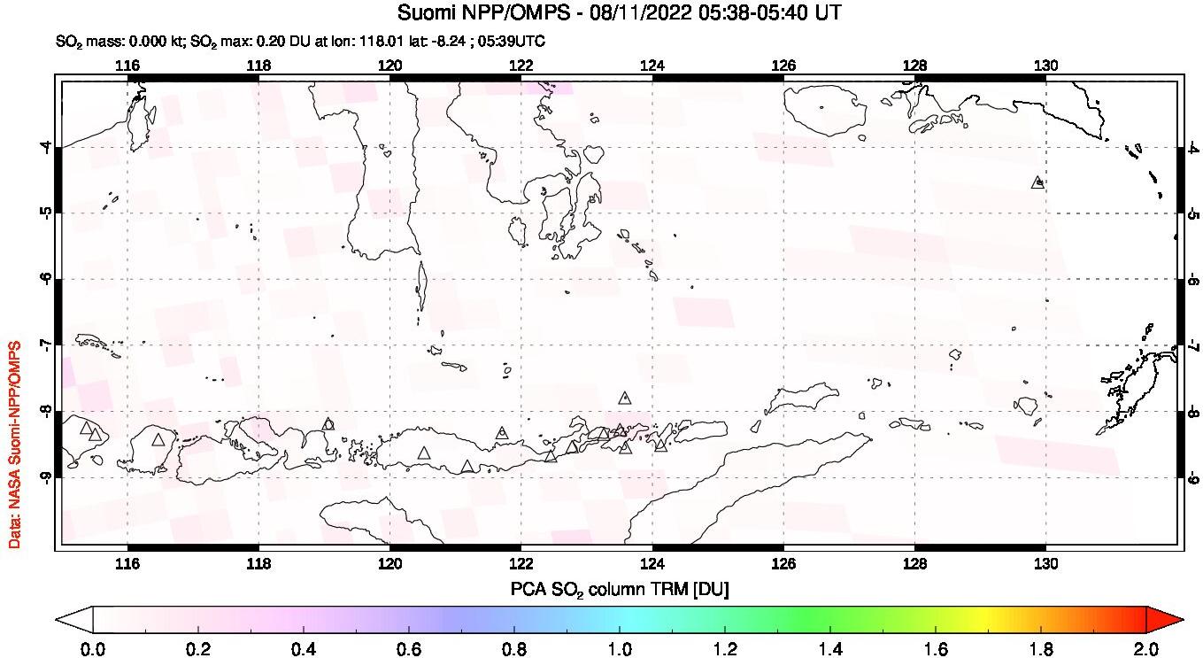 A sulfur dioxide image over Lesser Sunda Islands, Indonesia on Aug 11, 2022.