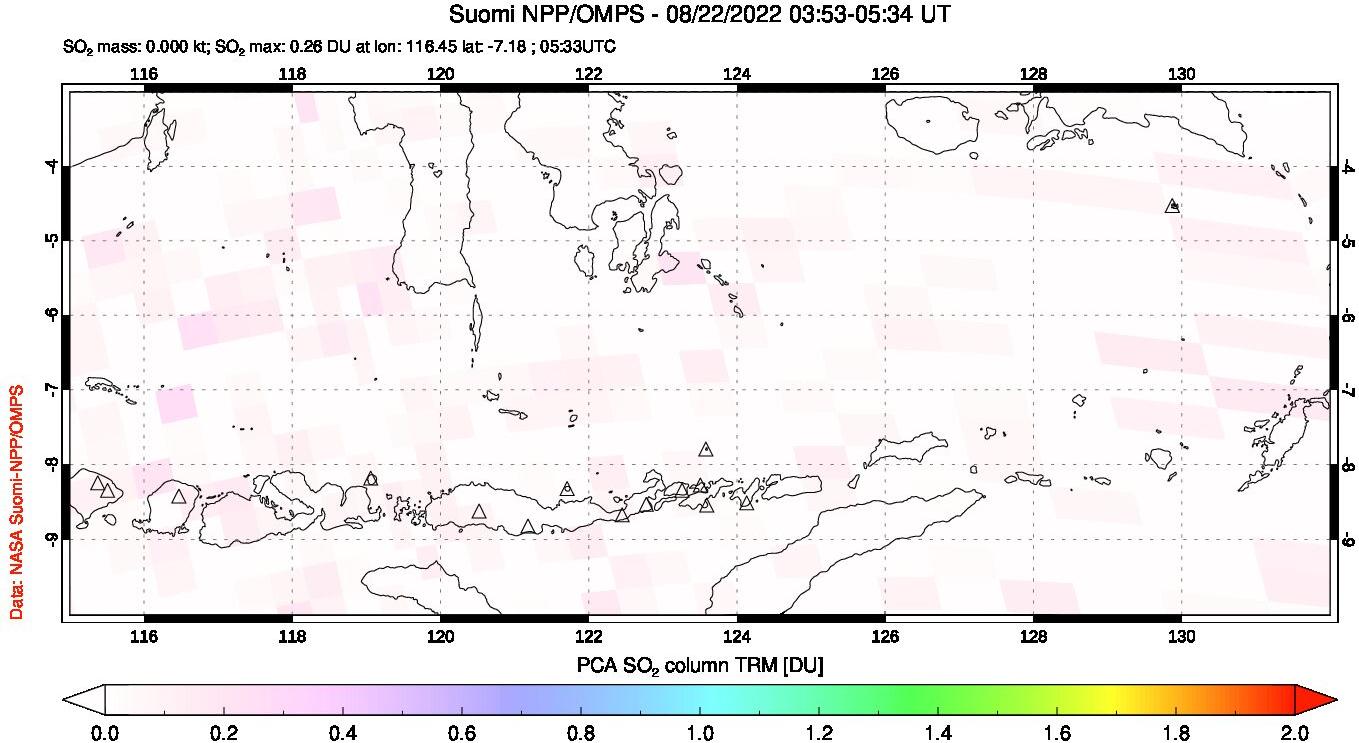 A sulfur dioxide image over Lesser Sunda Islands, Indonesia on Aug 22, 2022.