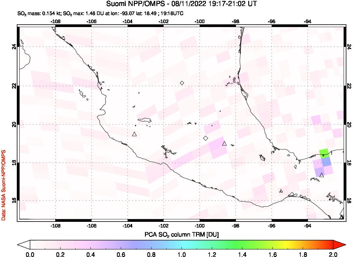 A sulfur dioxide image over Mexico on Aug 11, 2022.