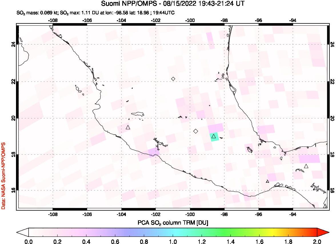 A sulfur dioxide image over Mexico on Aug 15, 2022.