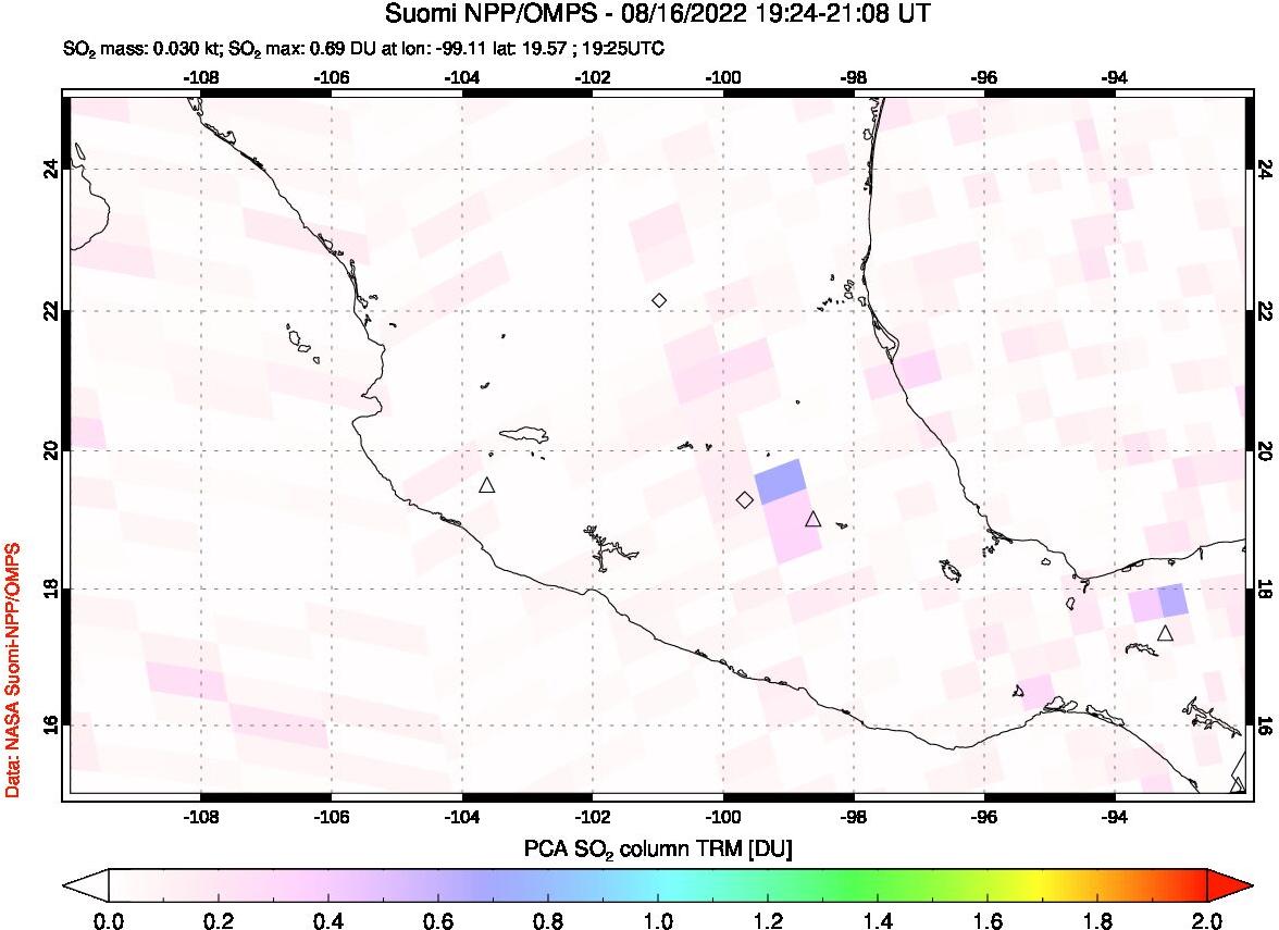A sulfur dioxide image over Mexico on Aug 16, 2022.