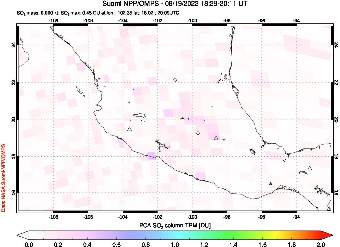 A sulfur dioxide image over Mexico on Aug 19, 2022.
