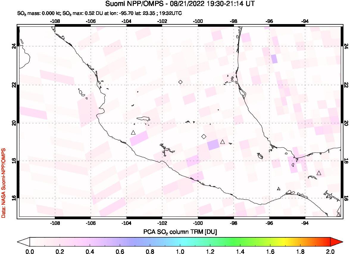 A sulfur dioxide image over Mexico on Aug 21, 2022.