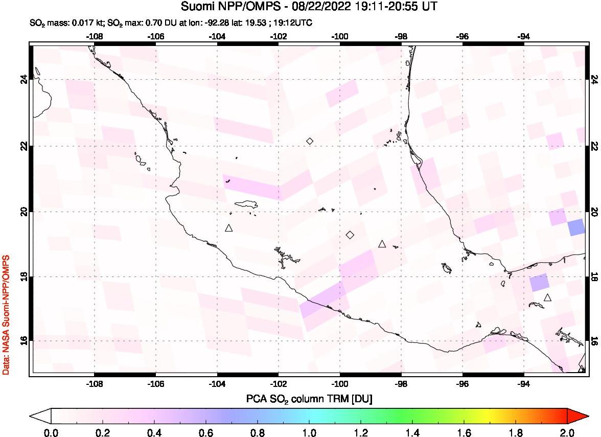 A sulfur dioxide image over Mexico on Aug 22, 2022.