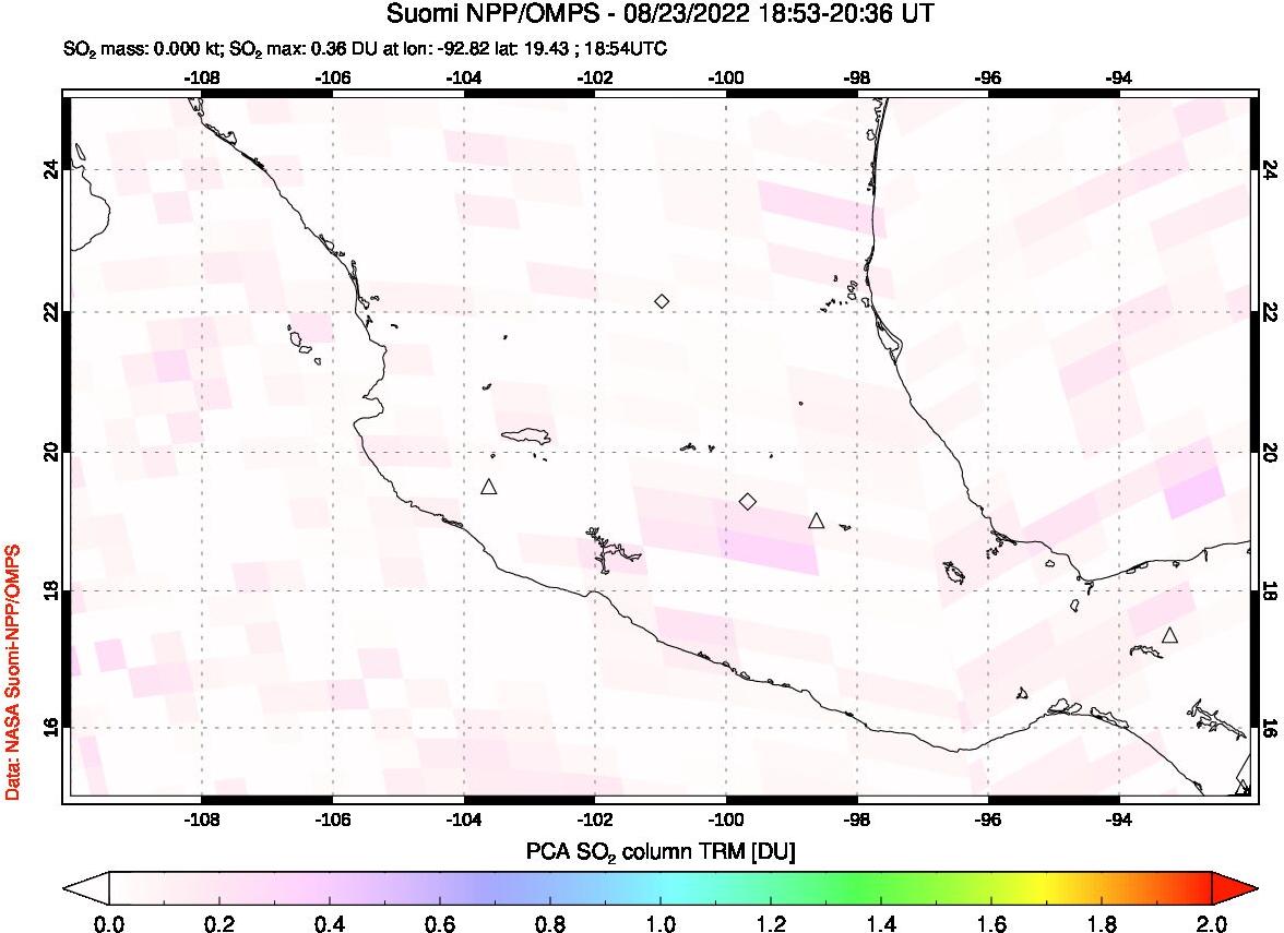 A sulfur dioxide image over Mexico on Aug 23, 2022.