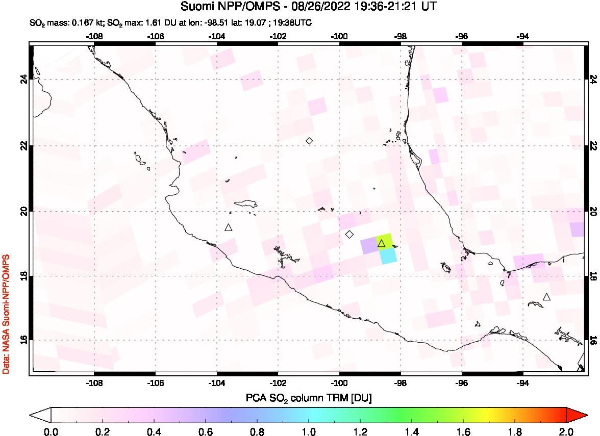 A sulfur dioxide image over Mexico on Aug 26, 2022.