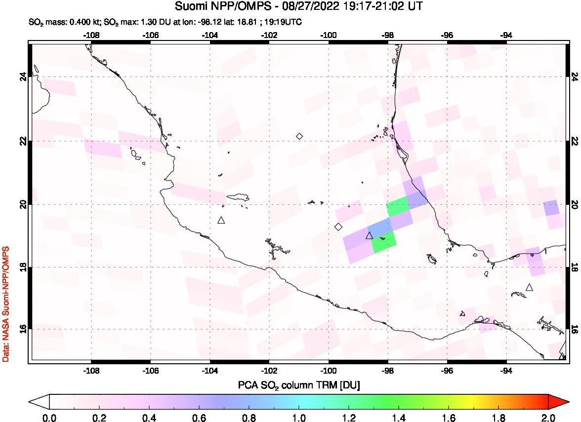 A sulfur dioxide image over Mexico on Aug 27, 2022.