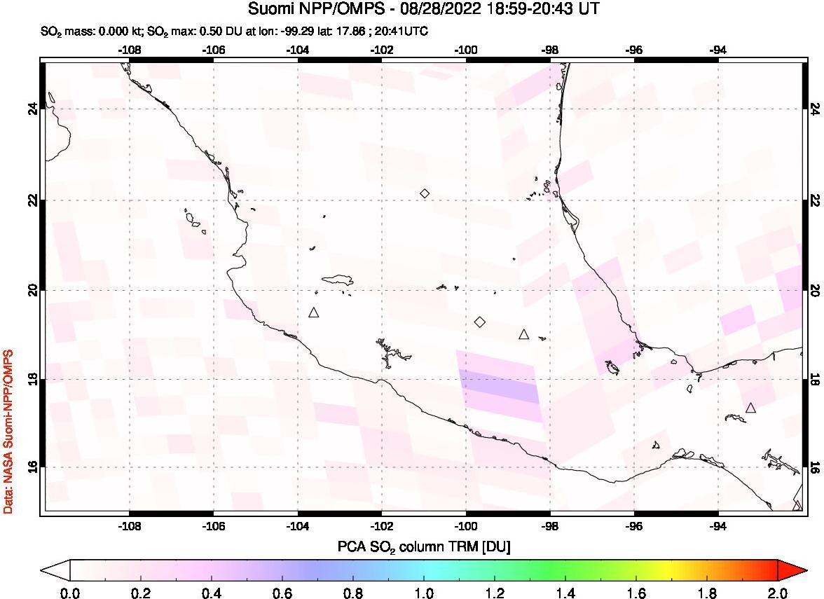 A sulfur dioxide image over Mexico on Aug 28, 2022.