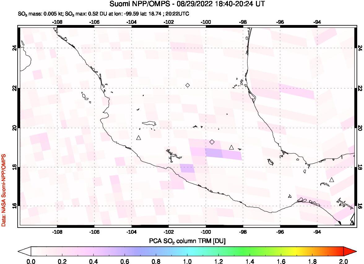 A sulfur dioxide image over Mexico on Aug 29, 2022.