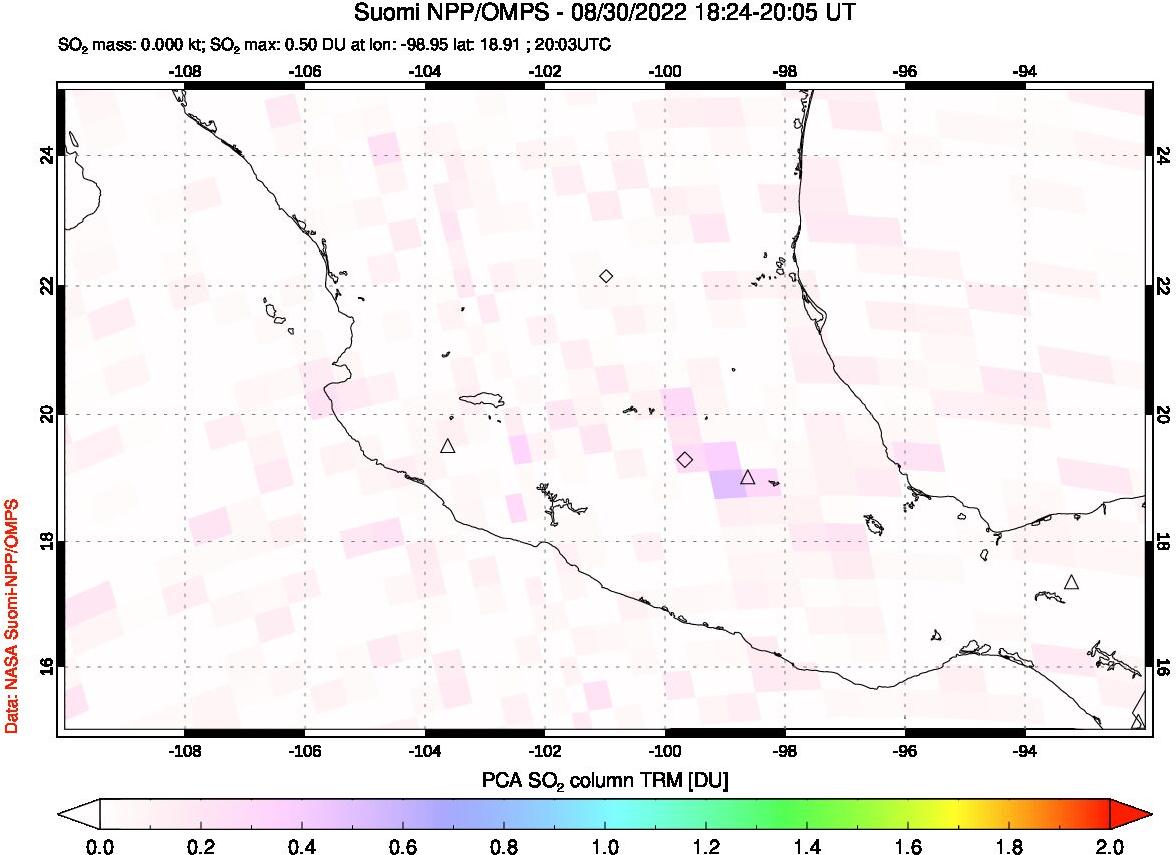 A sulfur dioxide image over Mexico on Aug 30, 2022.