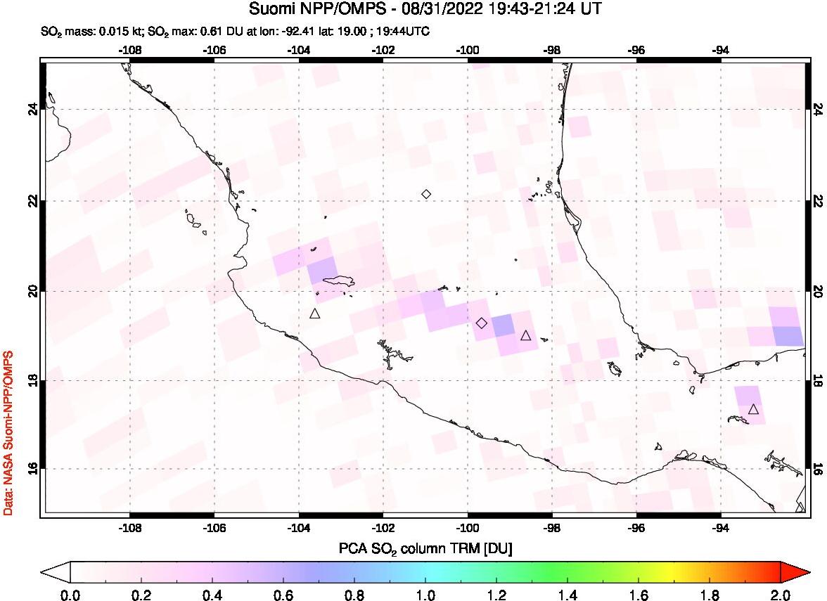 A sulfur dioxide image over Mexico on Aug 31, 2022.