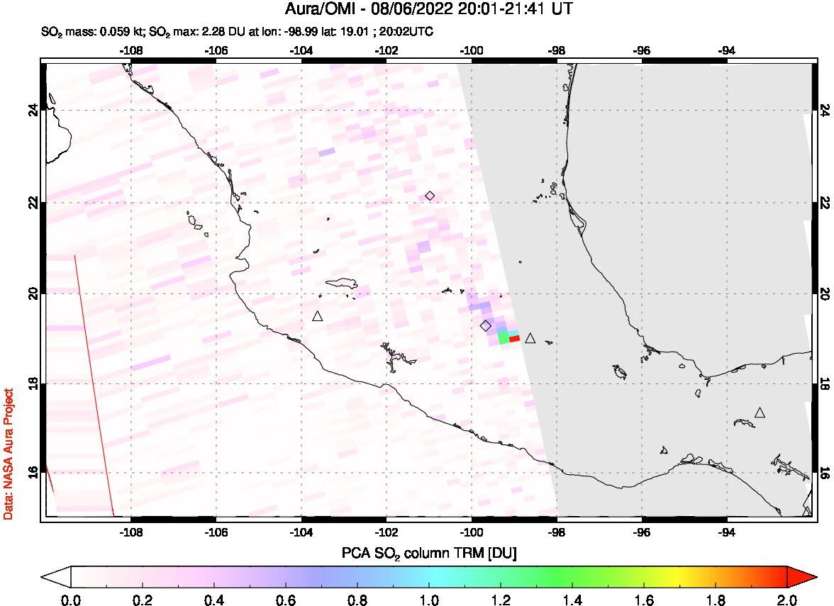 A sulfur dioxide image over Mexico on Aug 06, 2022.