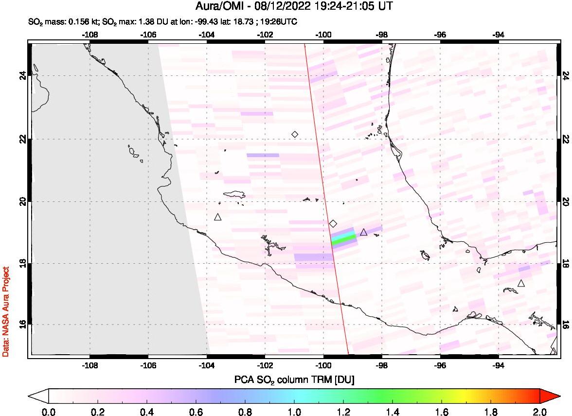 A sulfur dioxide image over Mexico on Aug 12, 2022.