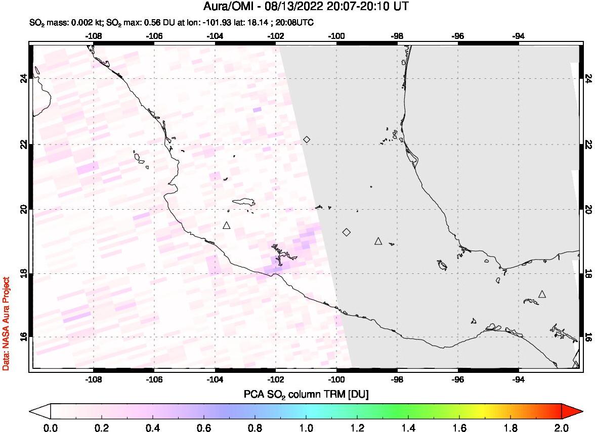 A sulfur dioxide image over Mexico on Aug 13, 2022.