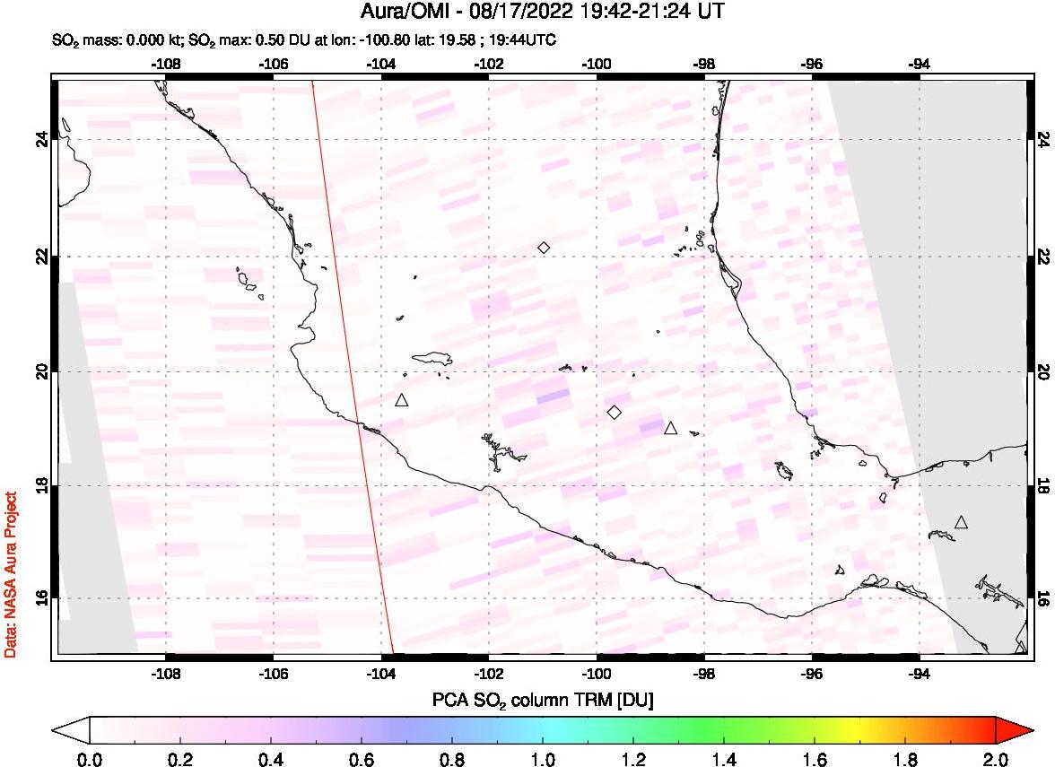 A sulfur dioxide image over Mexico on Aug 17, 2022.