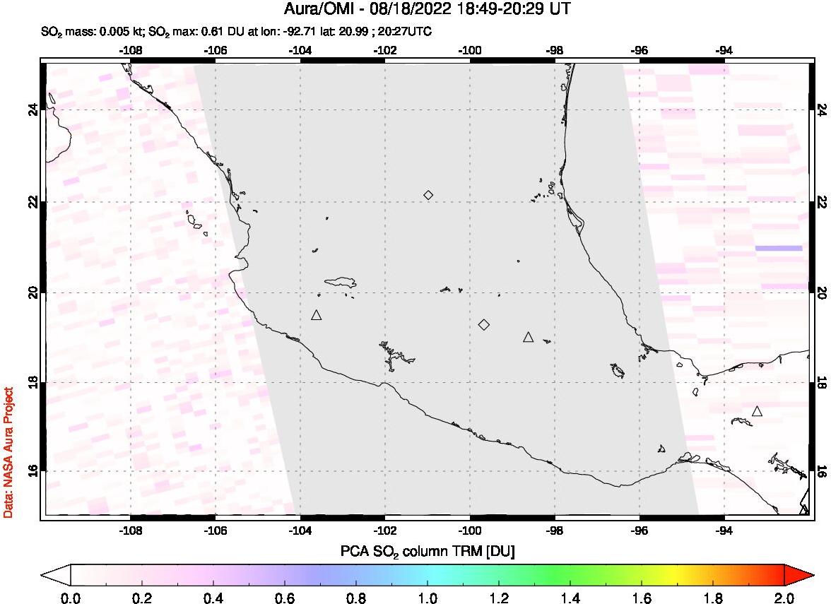 A sulfur dioxide image over Mexico on Aug 18, 2022.