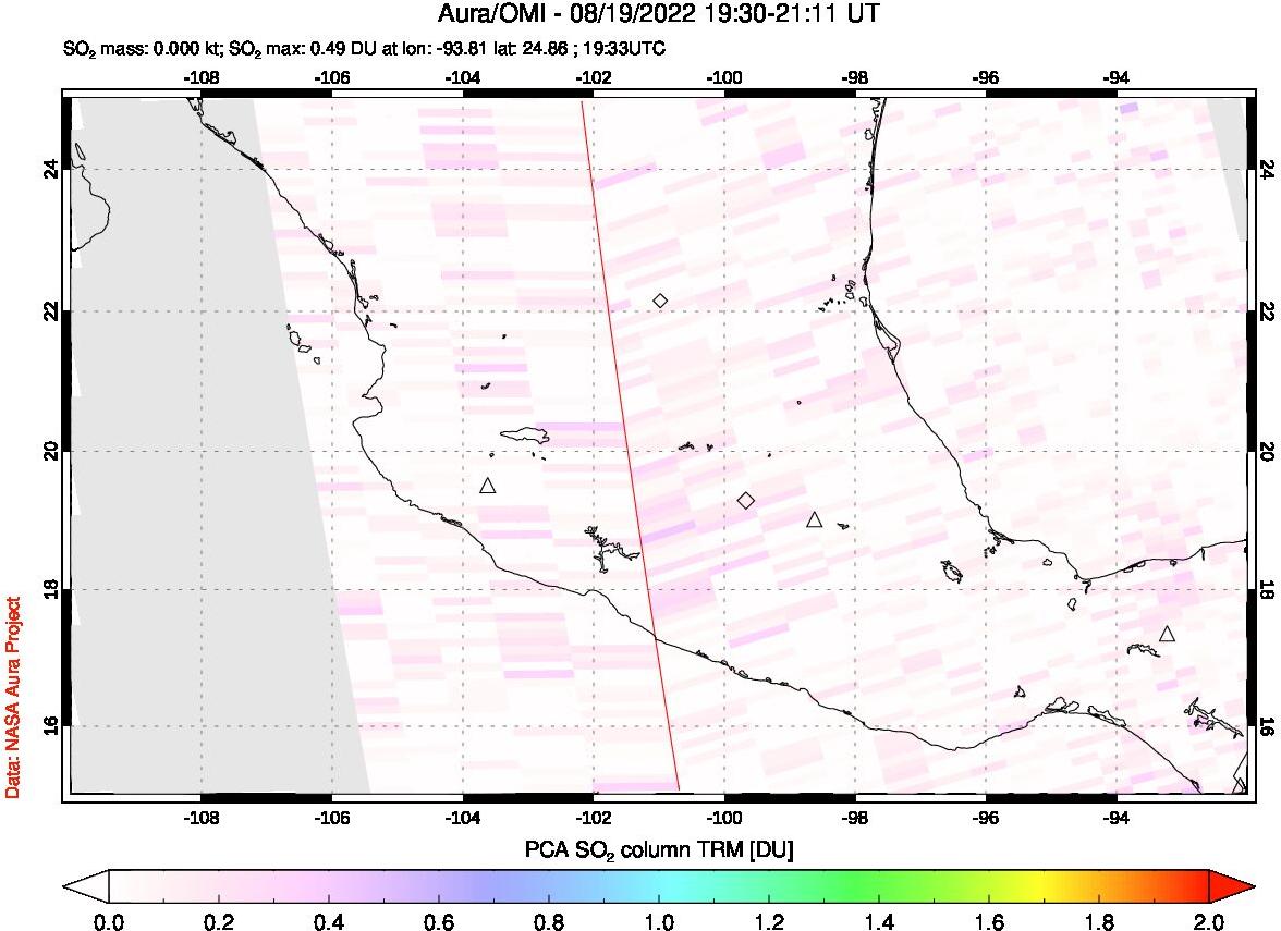 A sulfur dioxide image over Mexico on Aug 19, 2022.