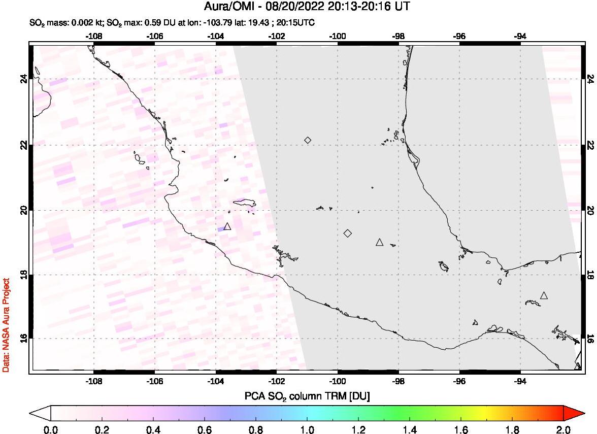A sulfur dioxide image over Mexico on Aug 20, 2022.