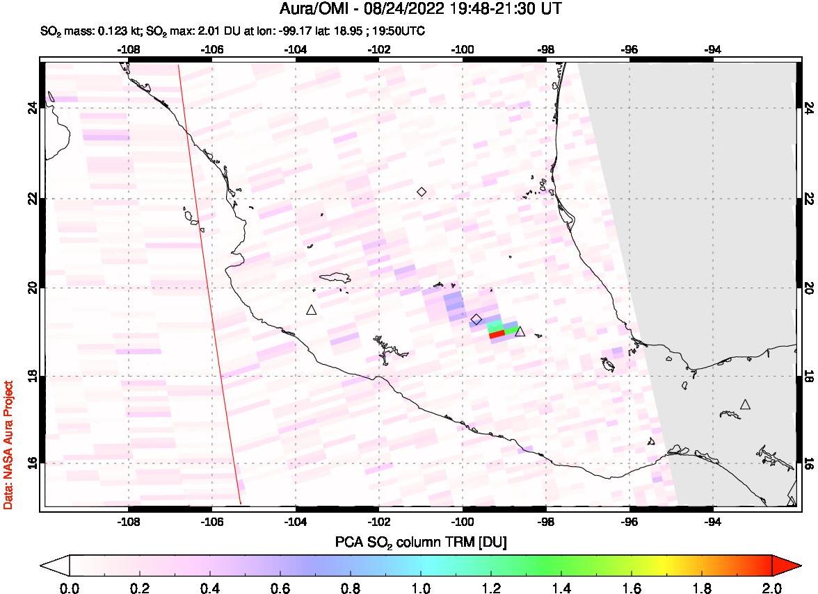 A sulfur dioxide image over Mexico on Aug 24, 2022.