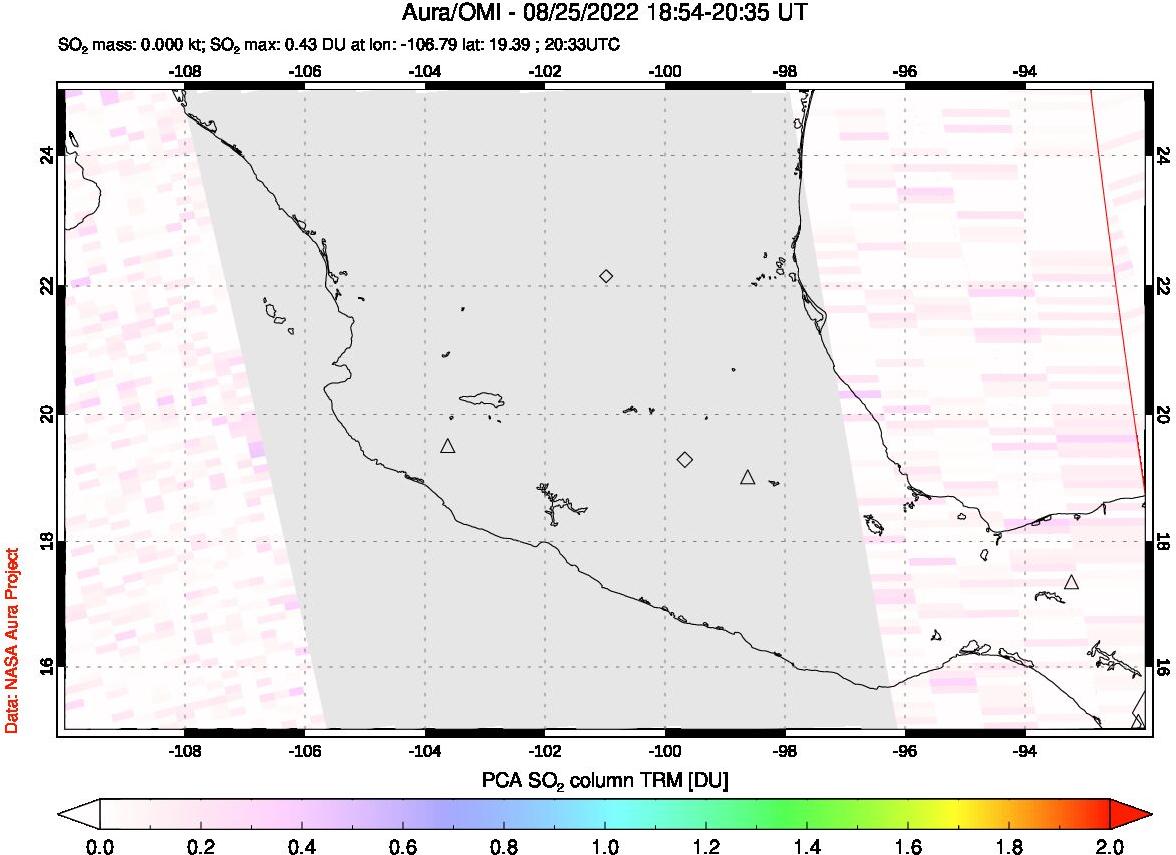 A sulfur dioxide image over Mexico on Aug 25, 2022.
