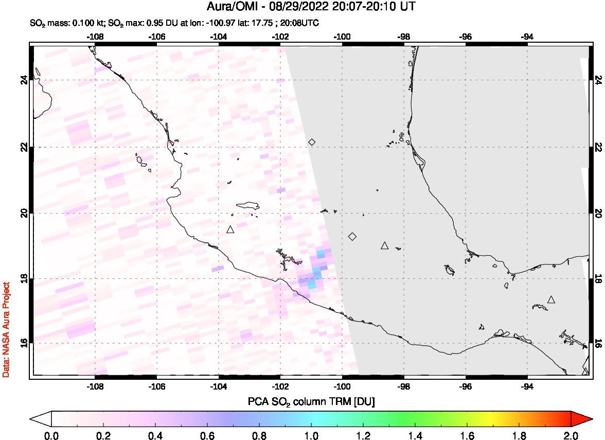 A sulfur dioxide image over Mexico on Aug 29, 2022.