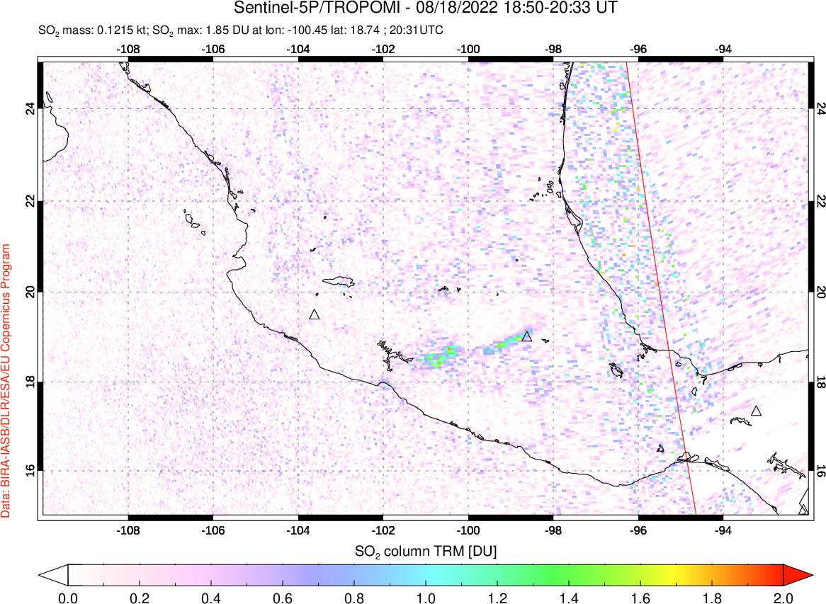 A sulfur dioxide image over Mexico on Aug 18, 2022.