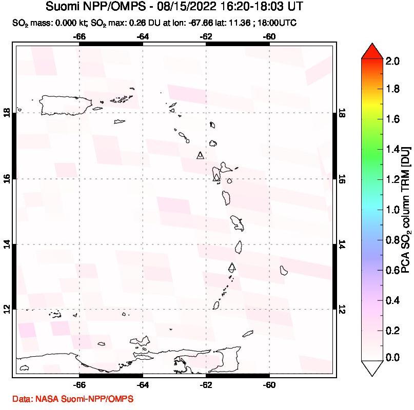A sulfur dioxide image over Montserrat, West Indies on Aug 15, 2022.