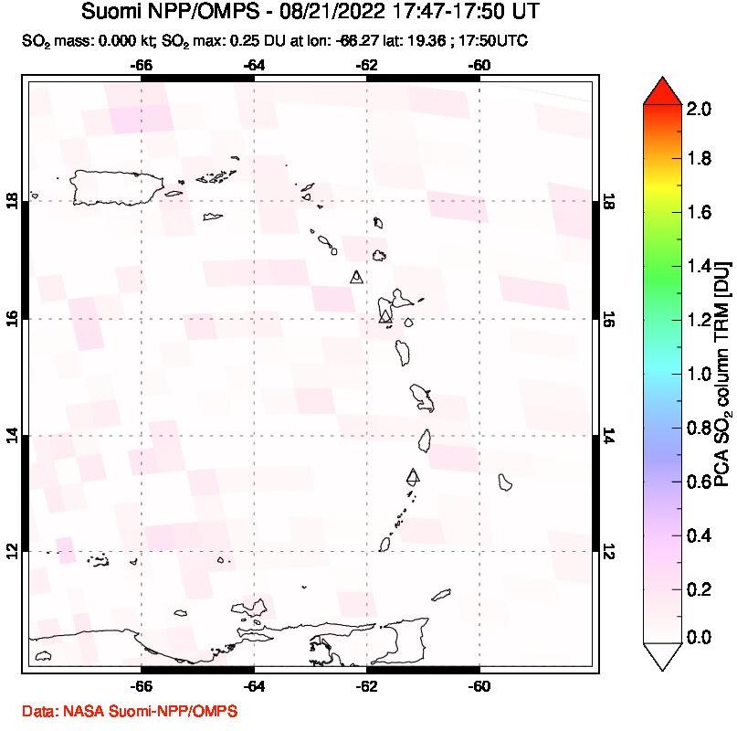 A sulfur dioxide image over Montserrat, West Indies on Aug 21, 2022.