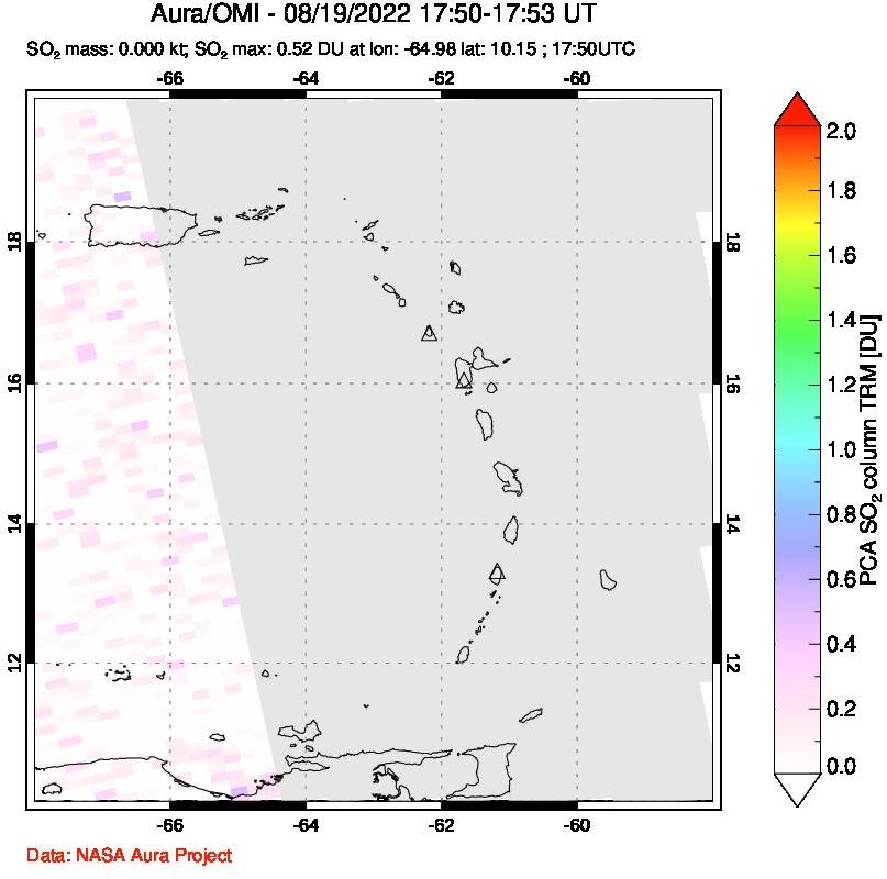 A sulfur dioxide image over Montserrat, West Indies on Aug 19, 2022.