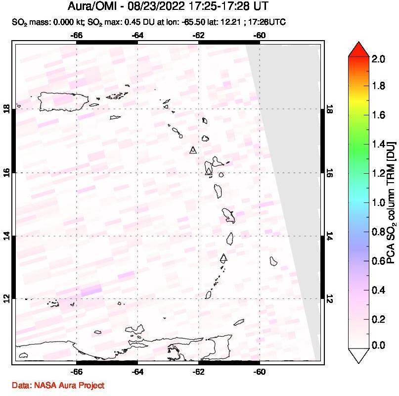 A sulfur dioxide image over Montserrat, West Indies on Aug 23, 2022.