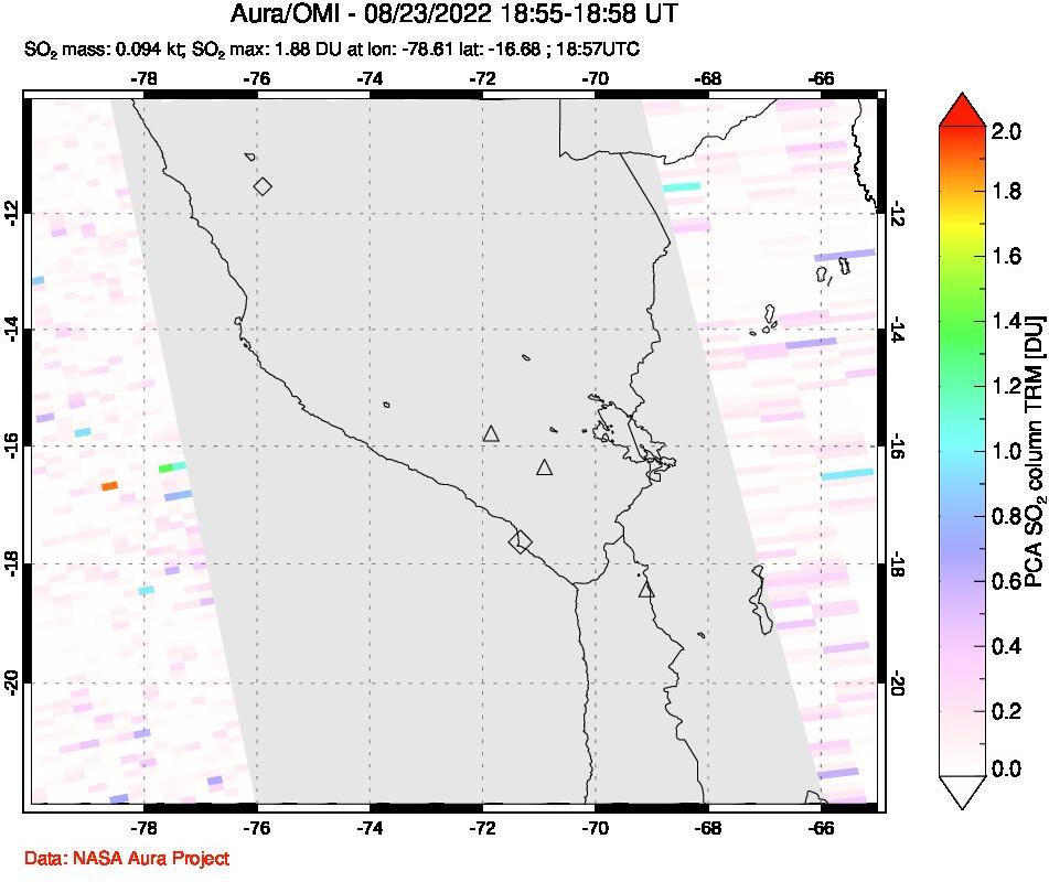 A sulfur dioxide image over Peru on Aug 23, 2022.