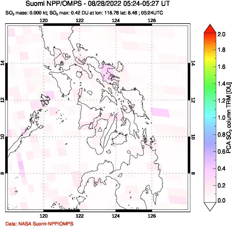 A sulfur dioxide image over Philippines on Aug 28, 2022.