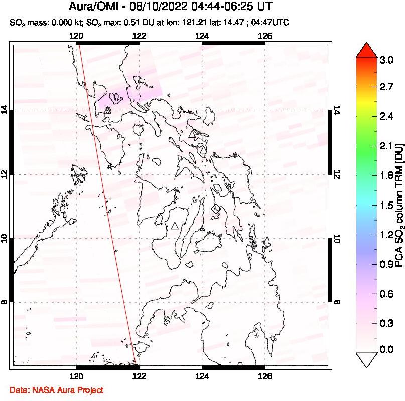 A sulfur dioxide image over Philippines on Aug 10, 2022.